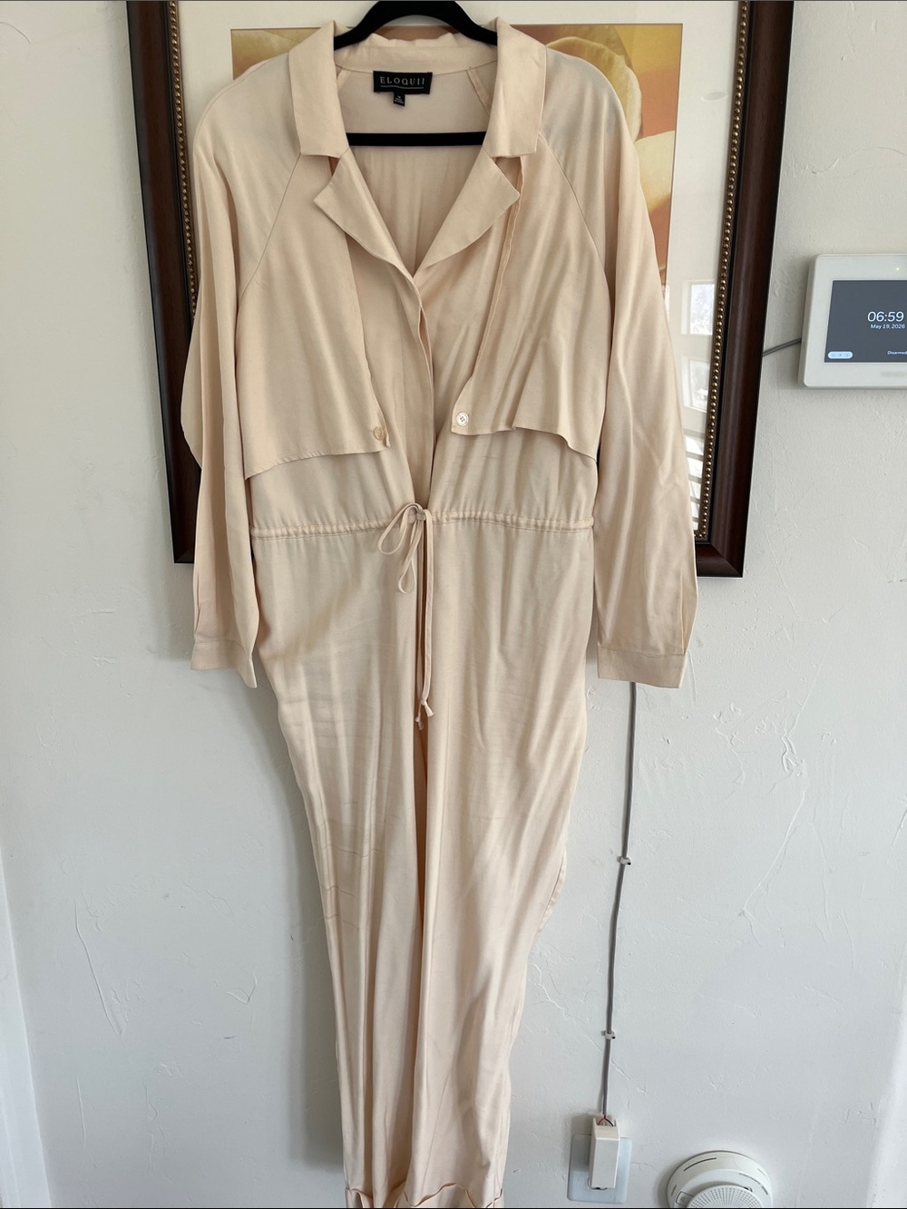 Eloquii Soft Cream Drawstring Utility Jumpsuit